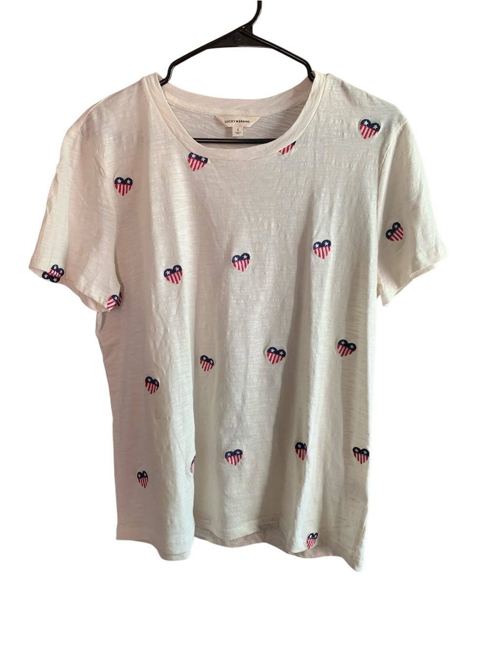 Lucky Brand White Tee with Patriotic Heart Print